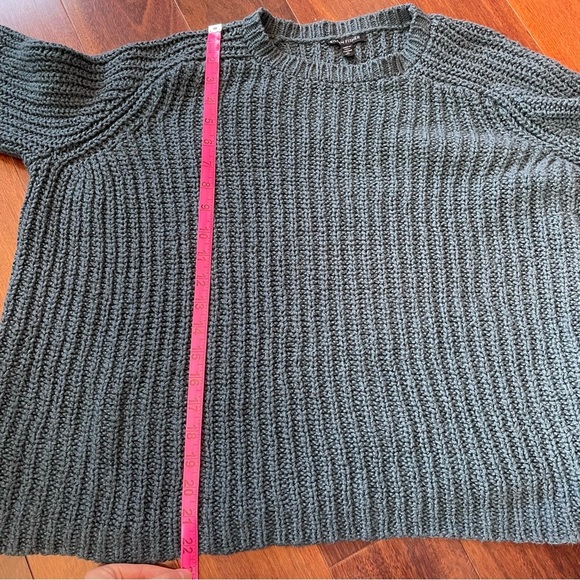 Eileen Fisher Chunky Knit Cotton Sweater Blue Ribbed Crew Neck Raglan Sleeve S P - Picture 12 of 13